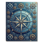 Celestial Nautical Compass Gold Blue Rug