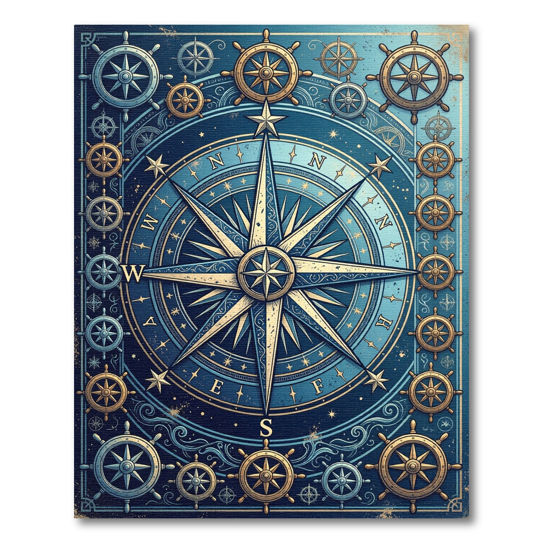 Celestial Nautical Compass Gold Blue Rug