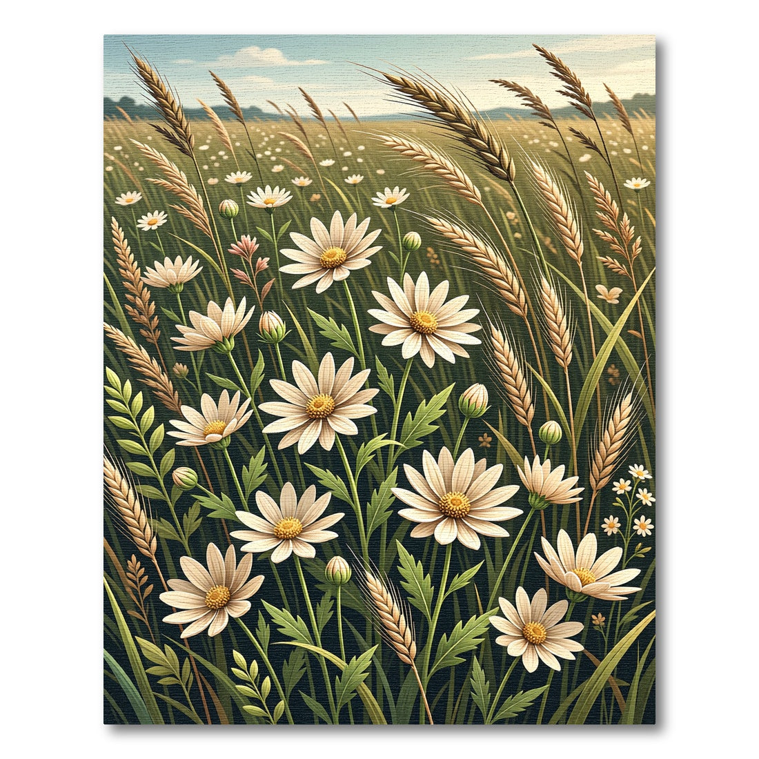 Golden Daisy Wheat Meadow Floral Rug