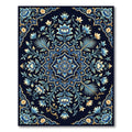 Ornate Blue Golden Botanical Mandala Rug