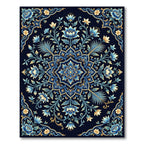 Ornate Blue Golden Botanical Mandala Rug