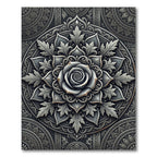 Monochrome Metallic Rose Floral Medallion Rug