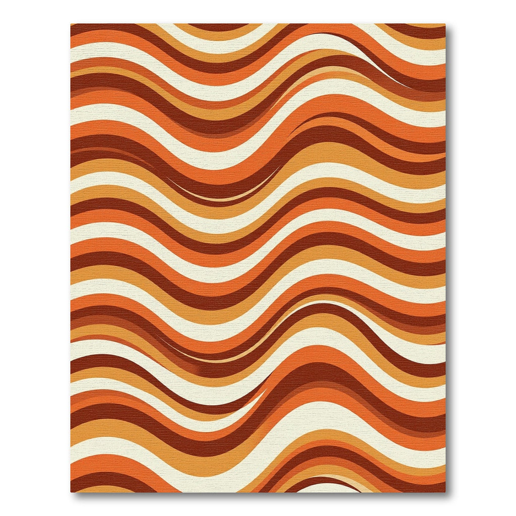 Retro Mid-Century Burnt Orange Wavy Lines Rug