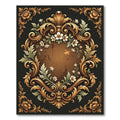 Ornate Golden Floral Leaf Scroll Rug