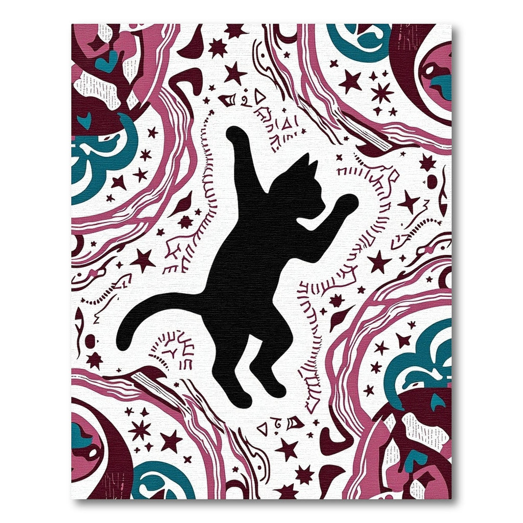 Whimsical Black Cat Starry Night Rug
