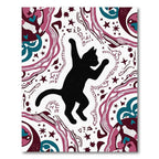 Whimsical Black Cat Starry Night Rug