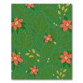 Vibrant Coral Floral Green Leaf Jungle Rug