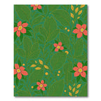 Vibrant Coral Floral Green Leaf Jungle Rug