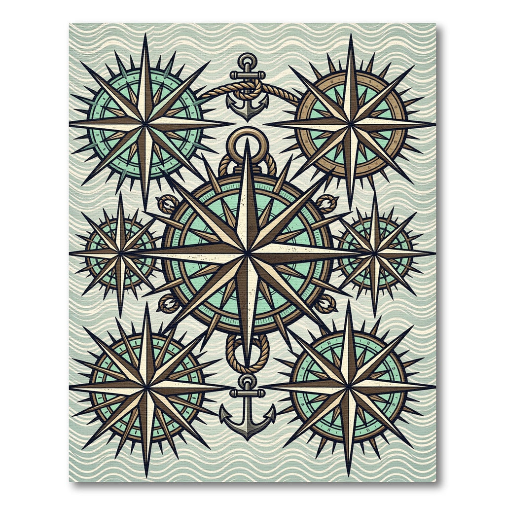 Nautical Compass Star Antique Wave Rug