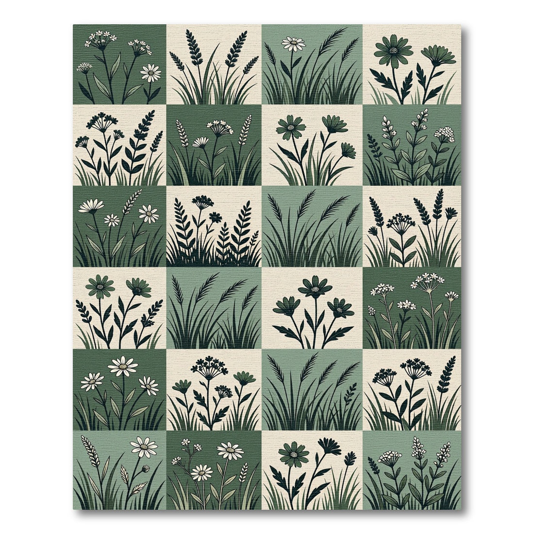 Green Daisy Grass Meadow Composition Rug