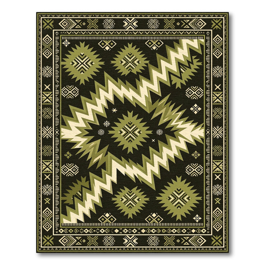 Army Green Geometric Sunburst Rug