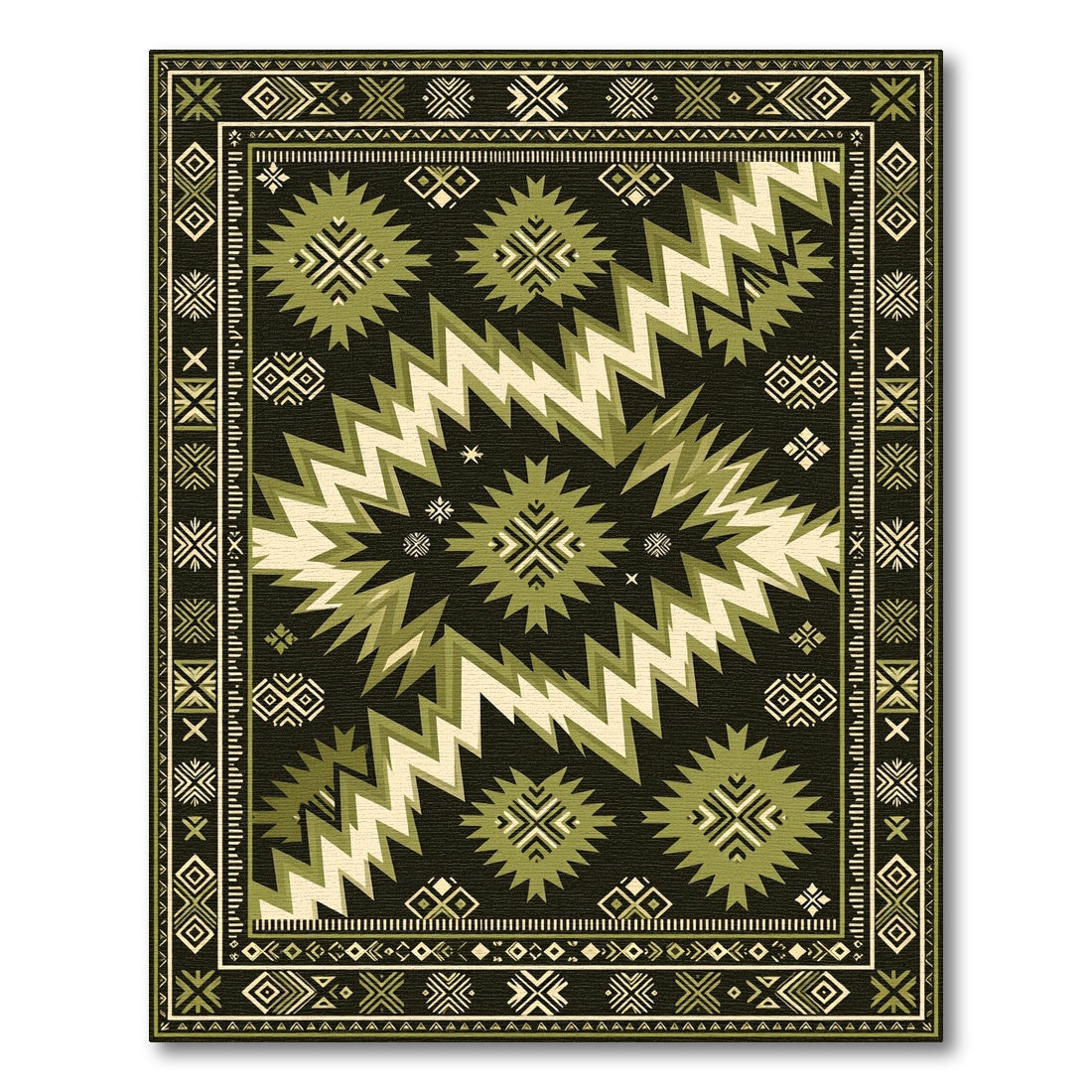 Army Green Geometric Sunburst Rug