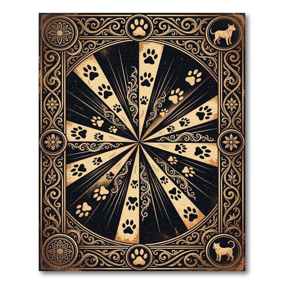 Ornate Black and Gold Paw Radiance Rug