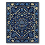 Deep Indigo Blue Floral Mandala Rug