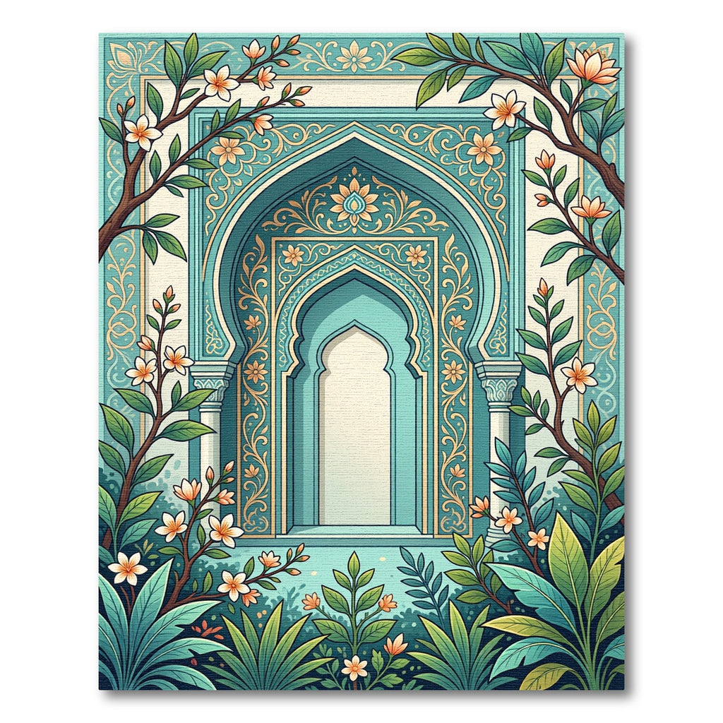 Teal Archway Floral Botanical Garden Rug