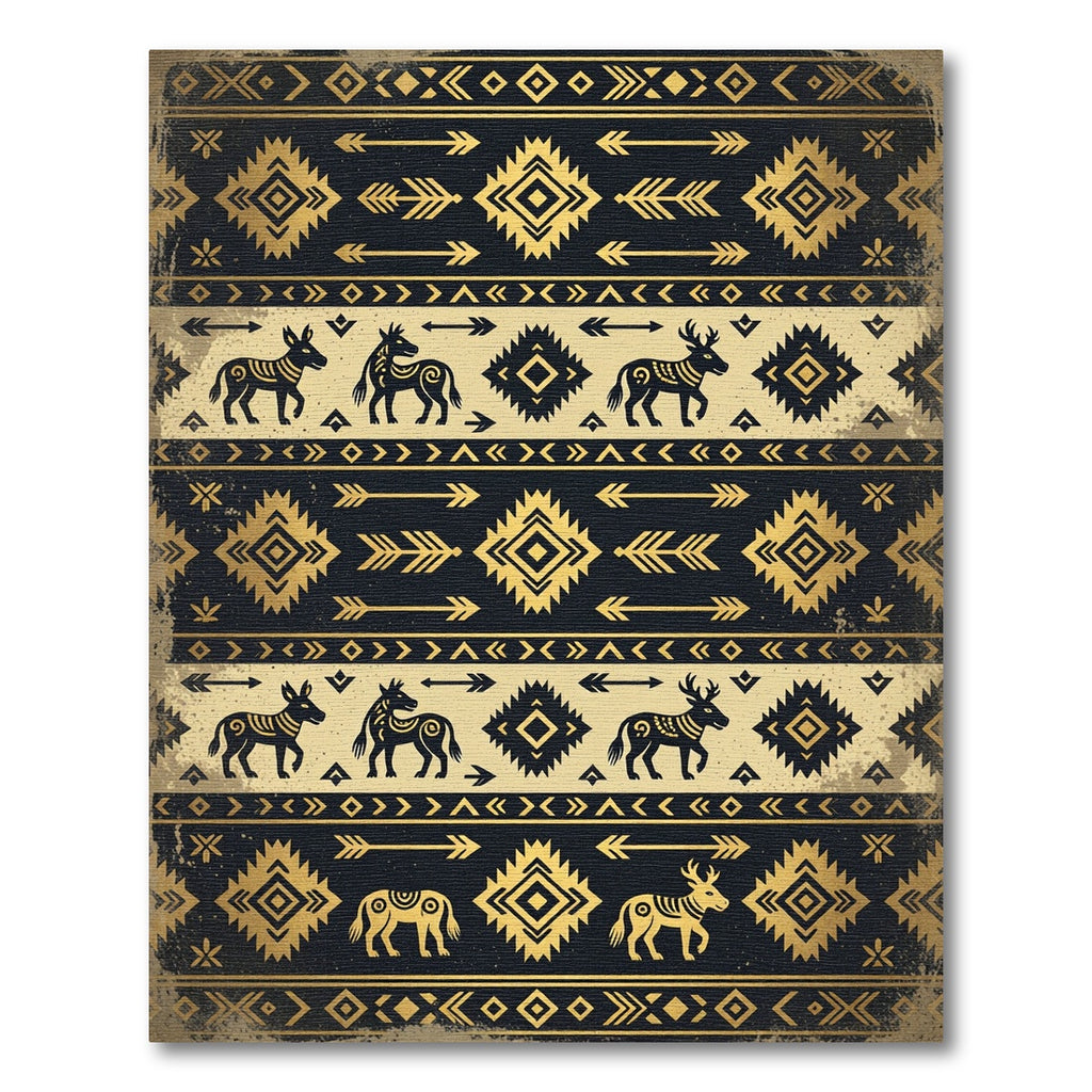 Golden Aztec Animal Geometric Striped Tapestry Rug