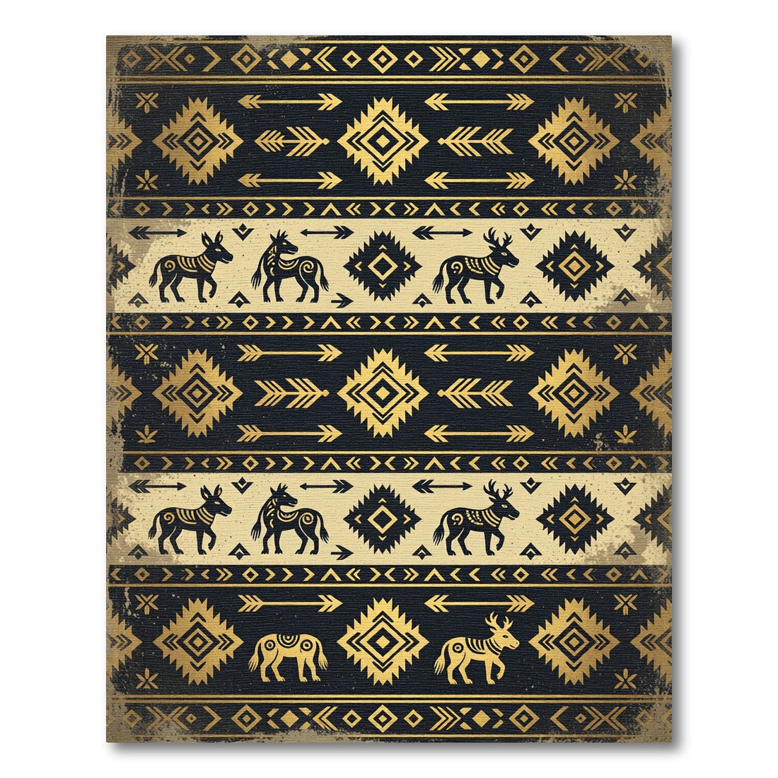 Golden Aztec Animal Geometric Striped Tapestry Rug