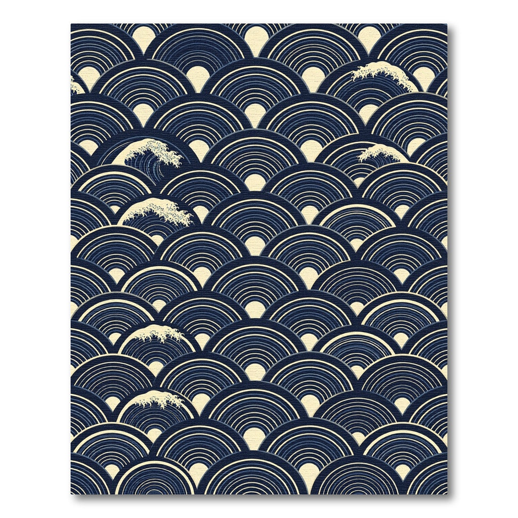 Navy Blue Japanese Wave Ripple Art Rug