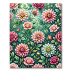 Blooming Rose and Dahlia Floral Meadow Rug