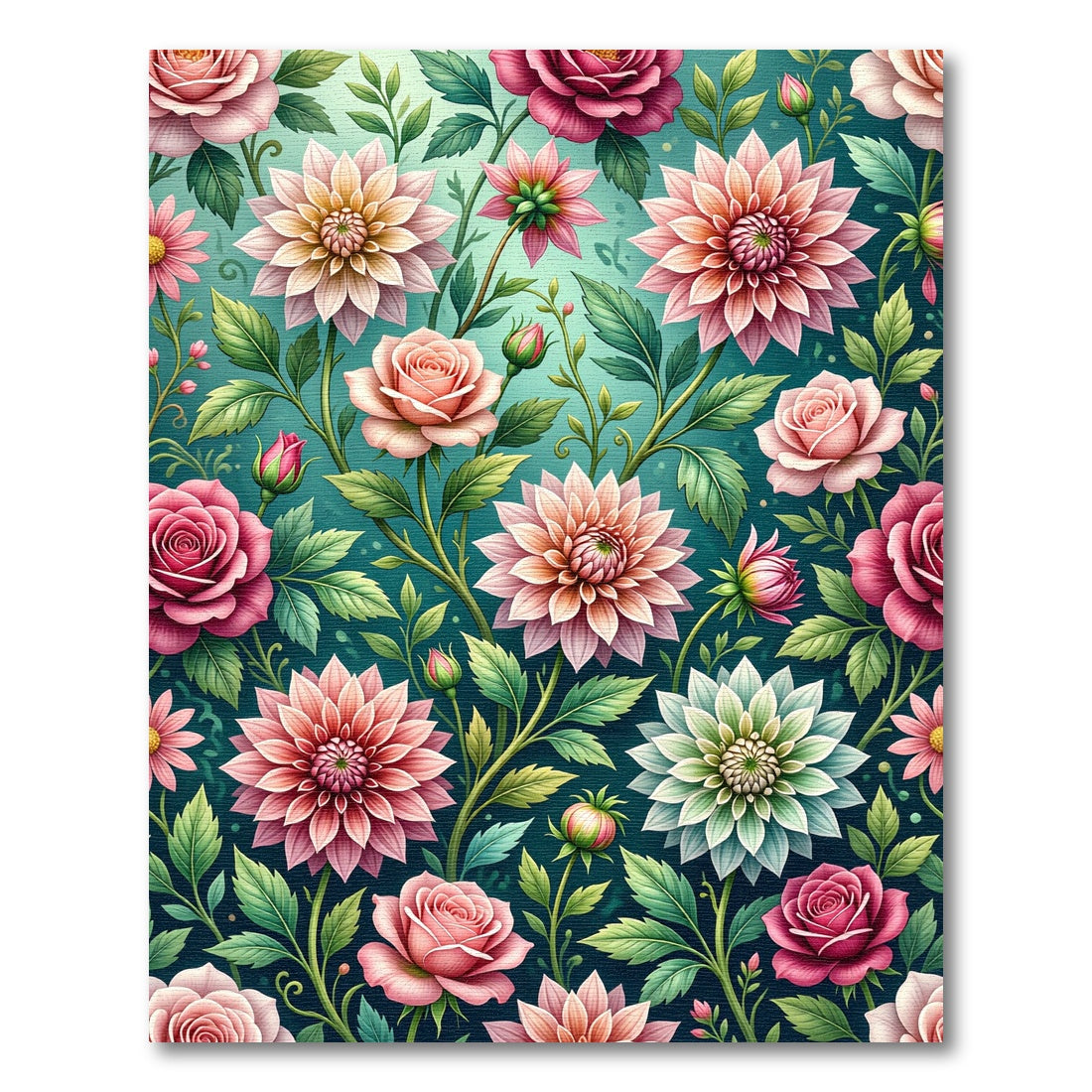 Blooming Rose and Dahlia Floral Meadow Rug