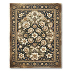 Cream Floral Arabesque Navy Rug