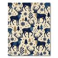 Navy Winter Reindeer and Snowflake Silhouette Rug