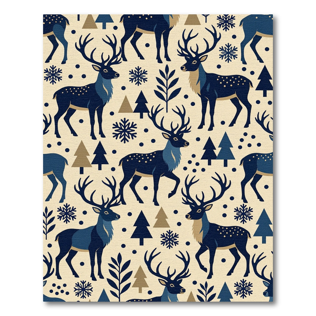 Navy Winter Reindeer and Snowflake Silhouette Rug