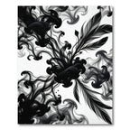 Black Ink Feather Swirl Abstraction Rug