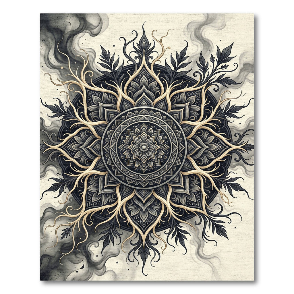 Monochromatic Floral Sunburst Mandala Rug