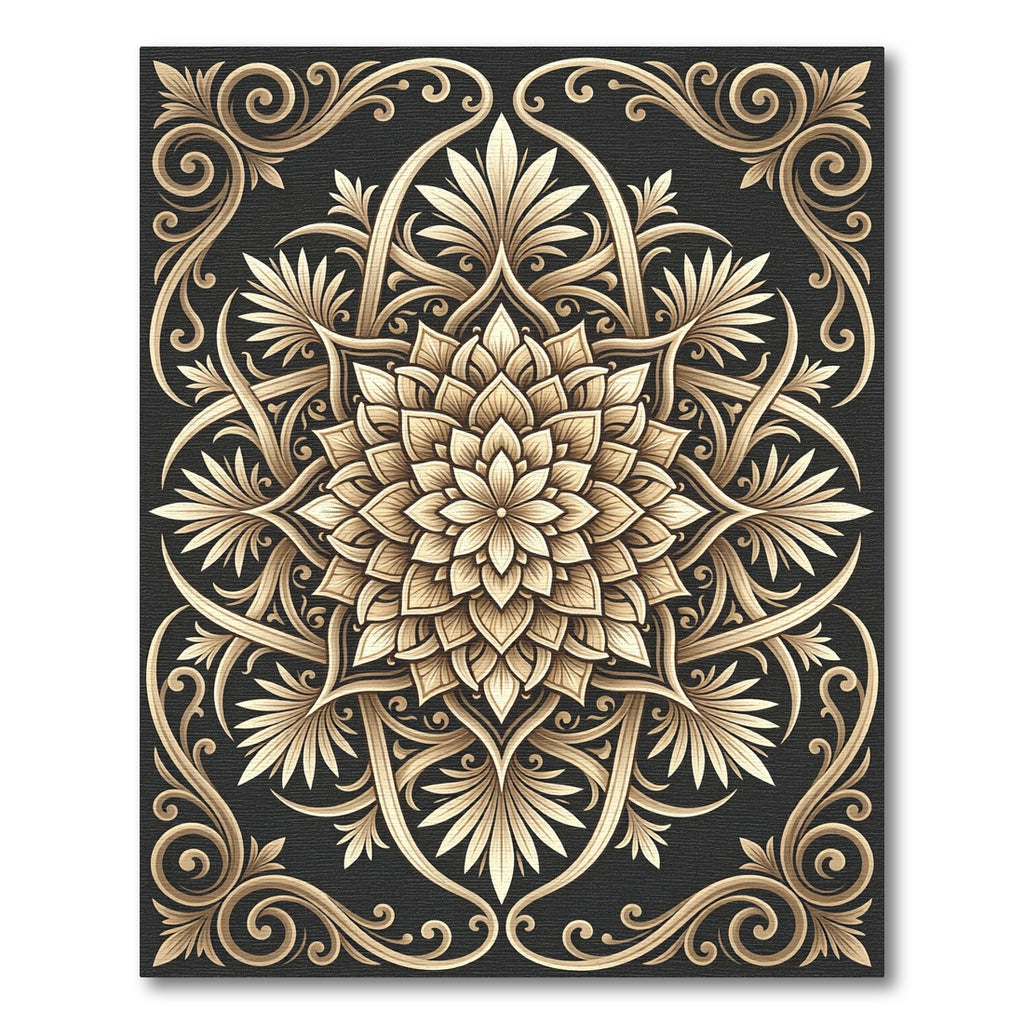 Golden Floral Mandala Ornate Rug