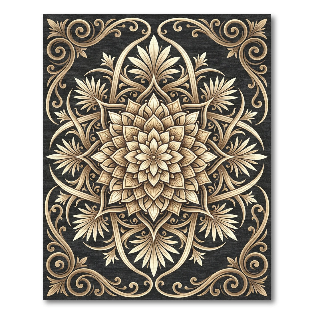 Golden Floral Mandala Ornate Rug