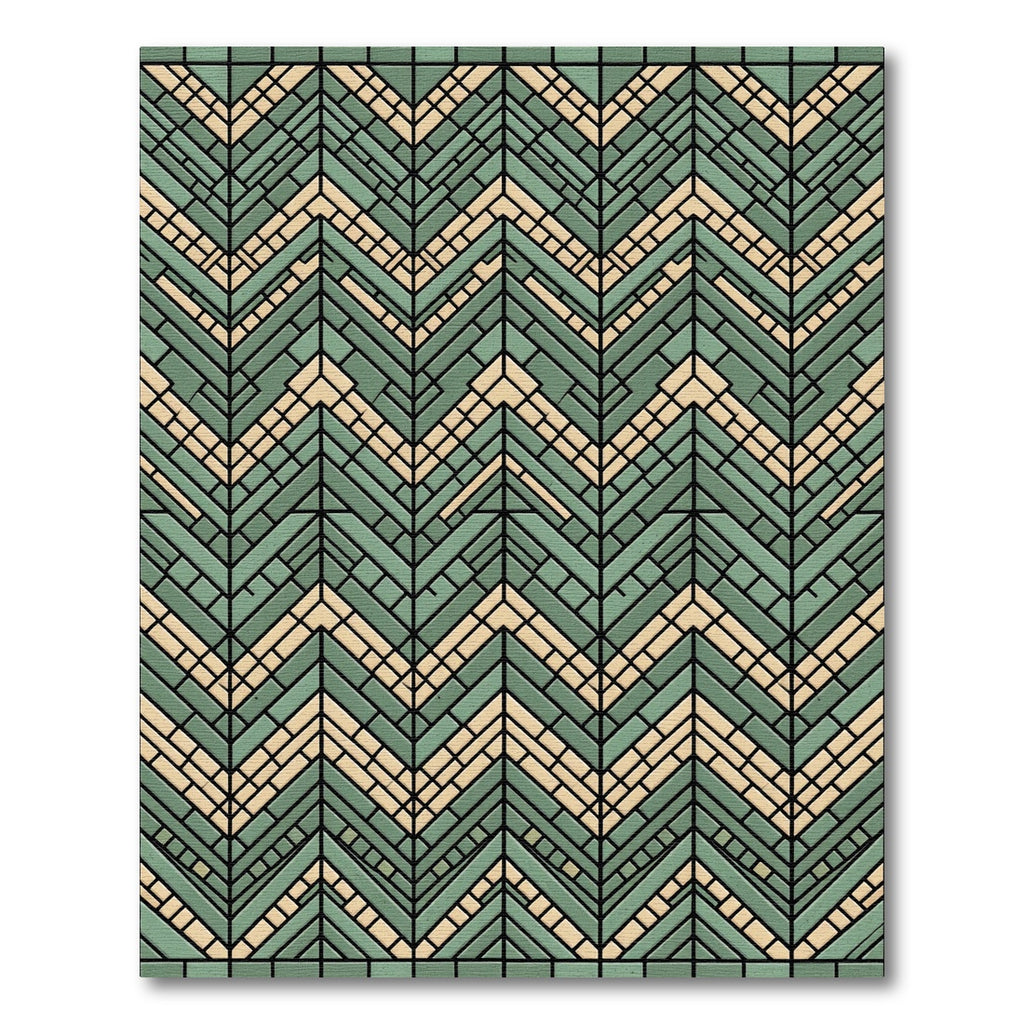 Sage Green Geometric Herringbone Zigzag Rug