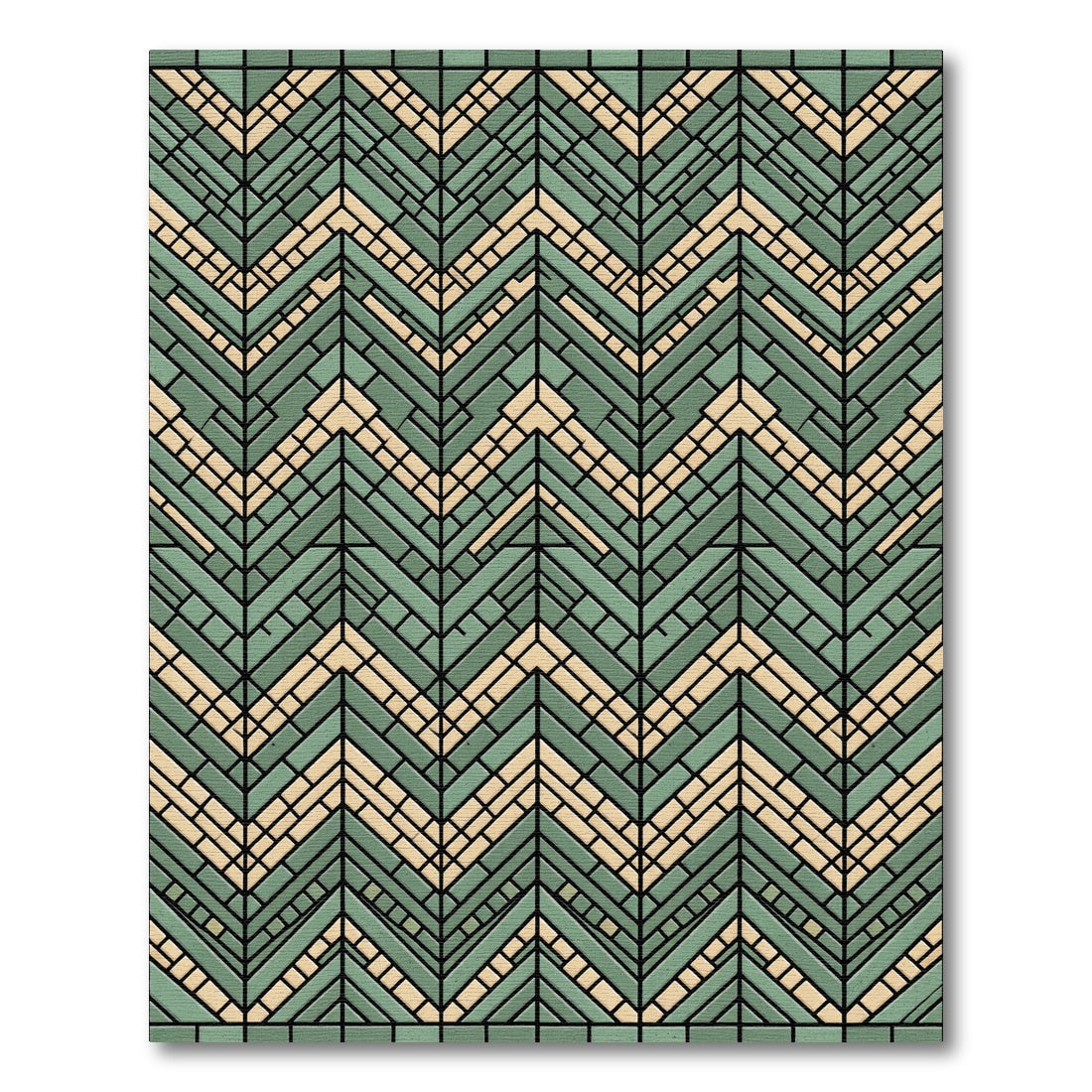 Sage Green Geometric Herringbone Zigzag Rug