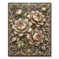 Golden Floral Scrollwork Peony Rug