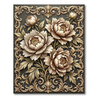Golden Floral Scrollwork Peony Rug