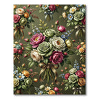 Classic Olive Green Rose Bouquet Rug