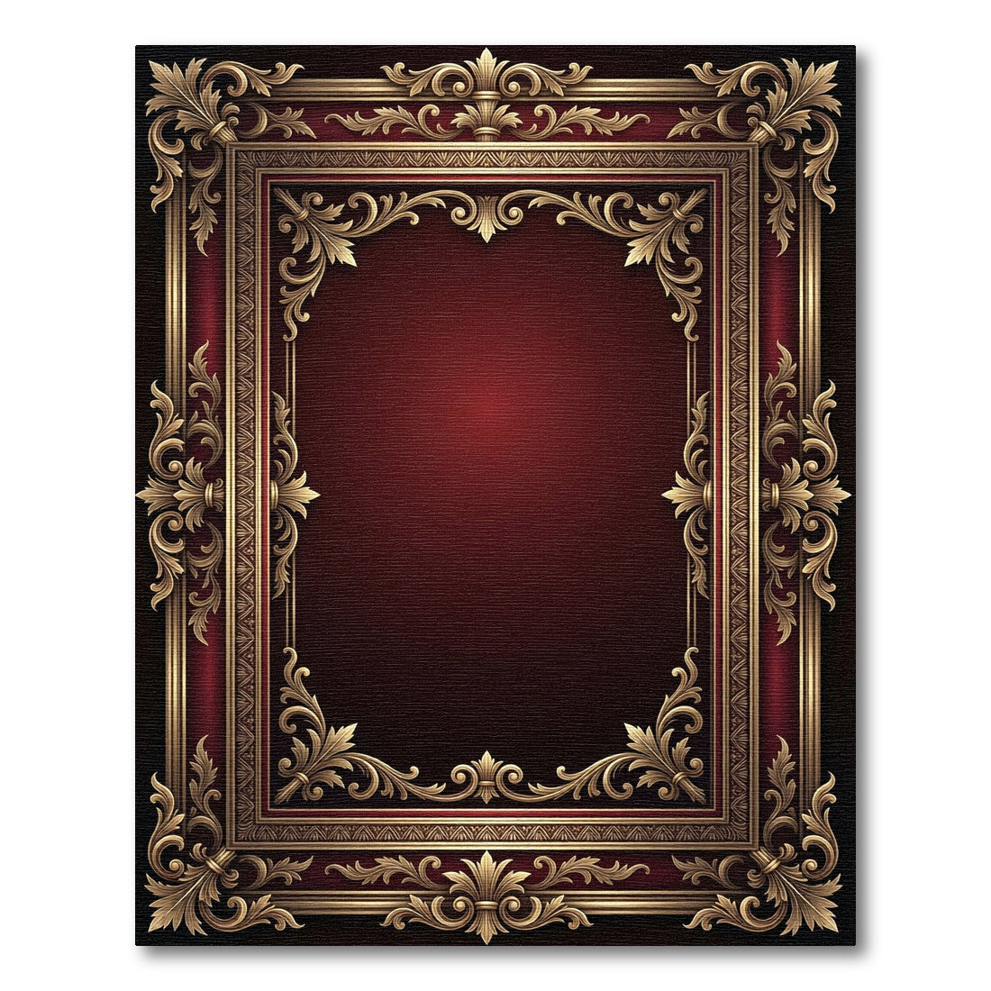 Ornate Regal Burgundy Gold Filigree Frame Rug