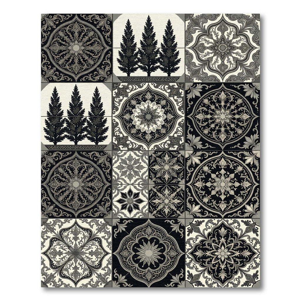 Monochromatic Filigree Tree Medallion Collage Rug