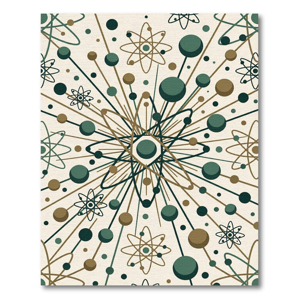 Atomic Midcentury Olive and Gold Burst Rug
