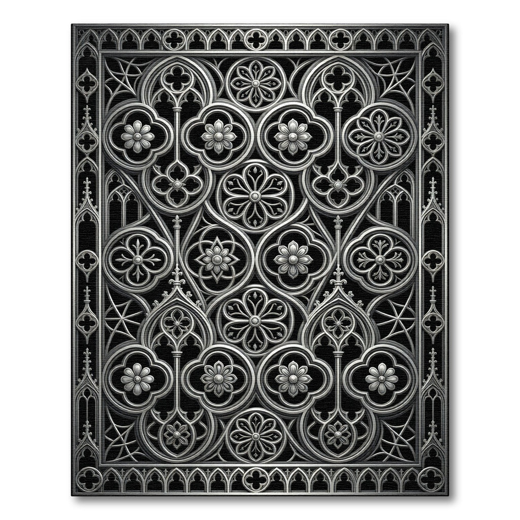Gothic Silver Filigree Floral Ironwork Rug