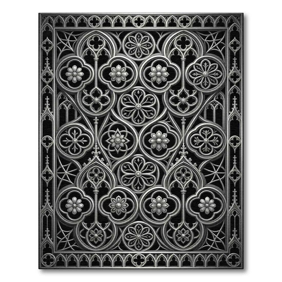 Gothic Silver Filigree Floral Ironwork Rug