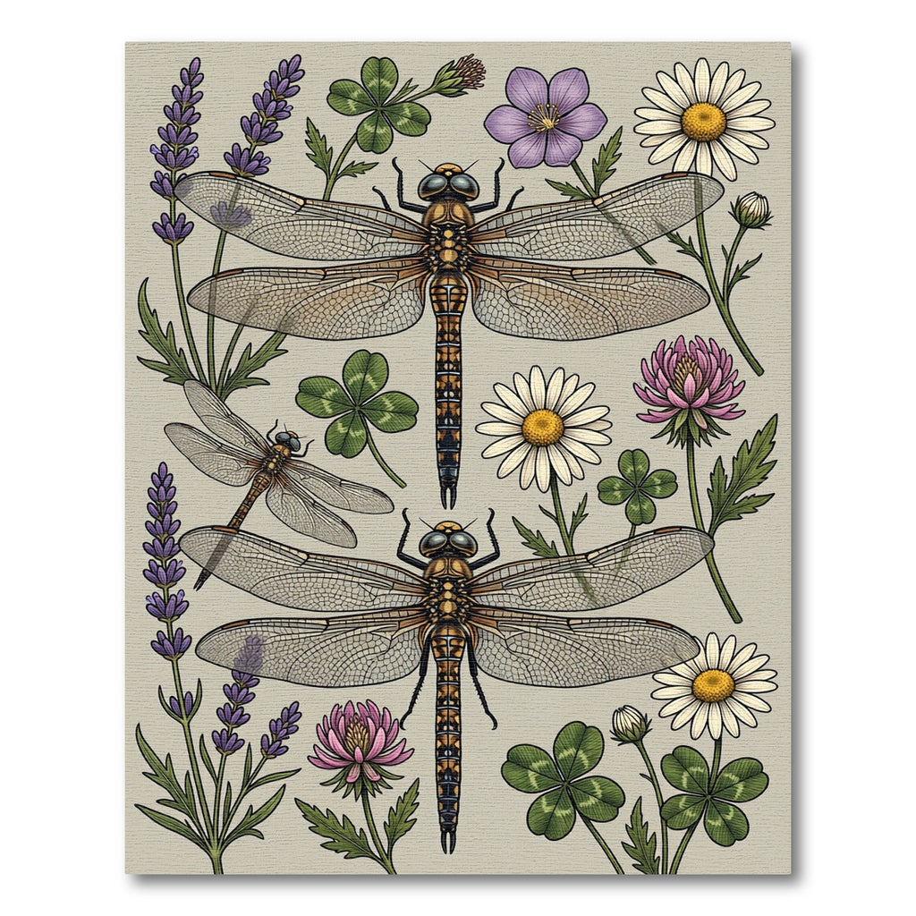 Dragonfly and Wildflower Botanical Illustration Rug