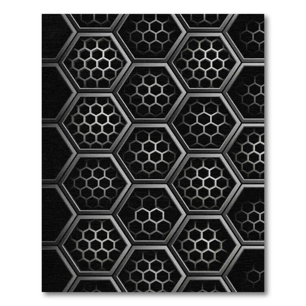 Monochromatic Metallic Industrial Geometric Hexagon Rug
