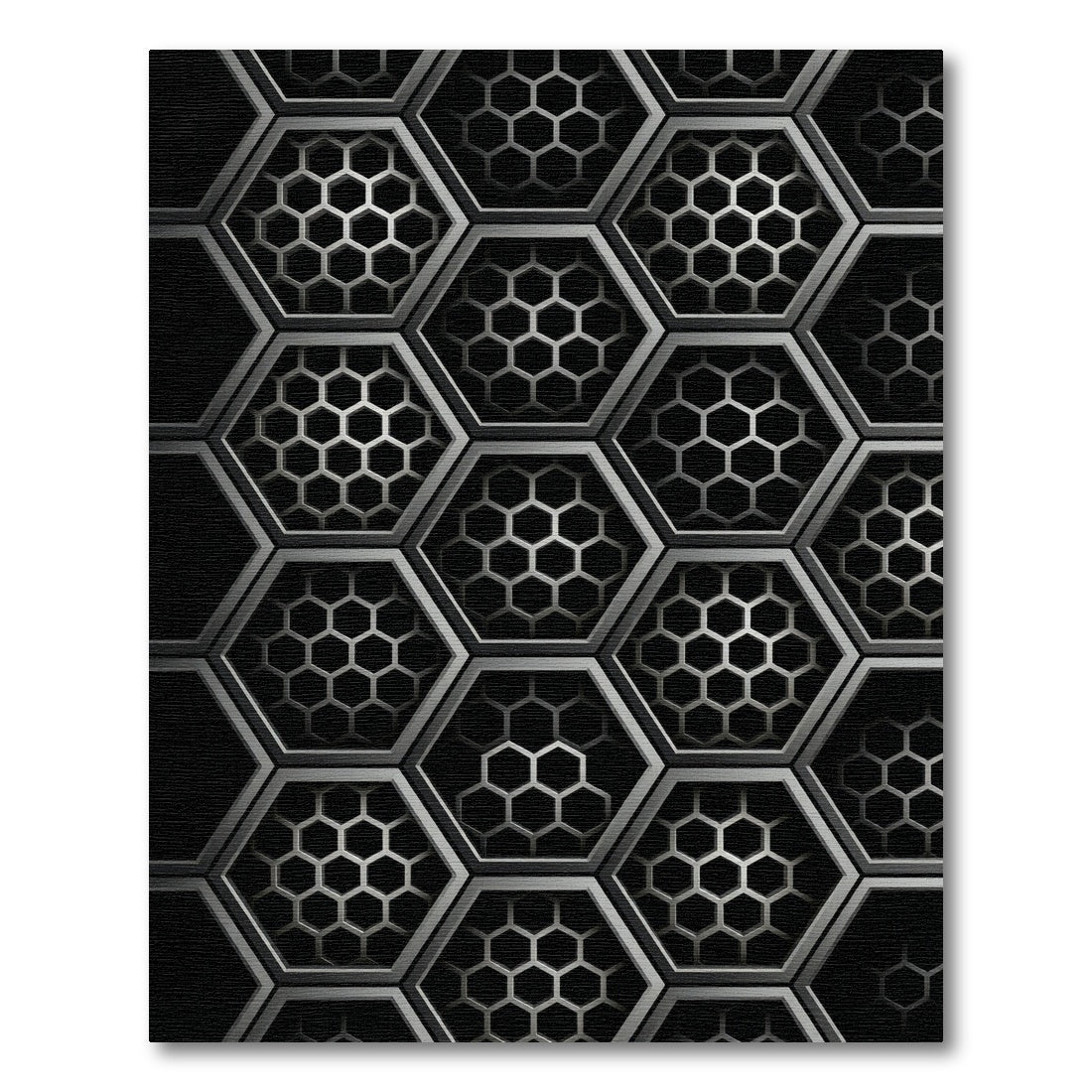 Monochromatic Metallic Industrial Geometric Hexagon Rug