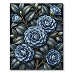 Lush Navy Camellia Floral Botanical Rug