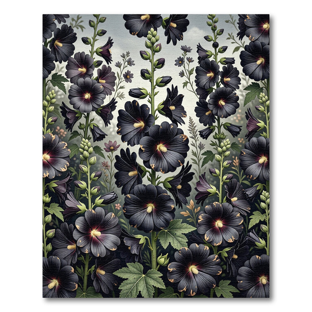 Dark Floral Garden Tall Stems Rug