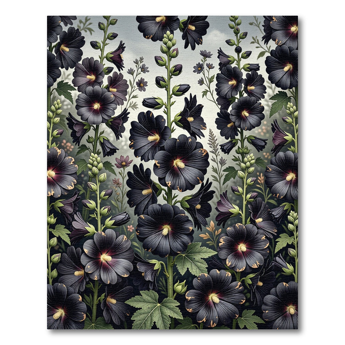 Dark Floral Garden Tall Stems Rug