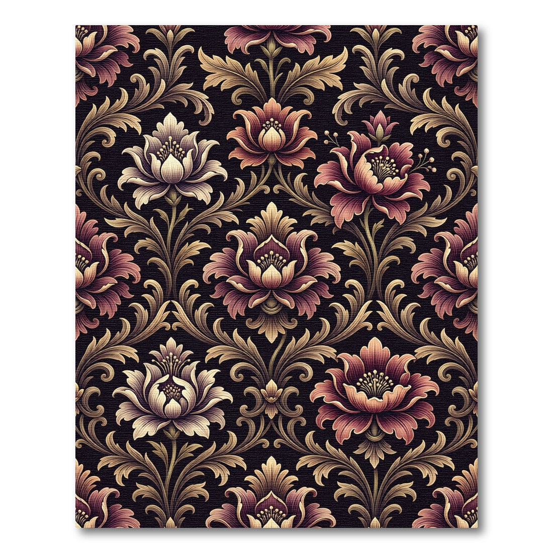 Ornate Burgundy and Gold Floral Scroll Rug