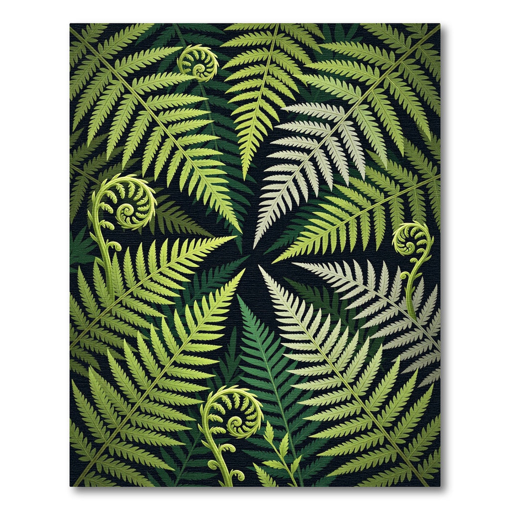 Lush Green Fern Frond Botanical Rug