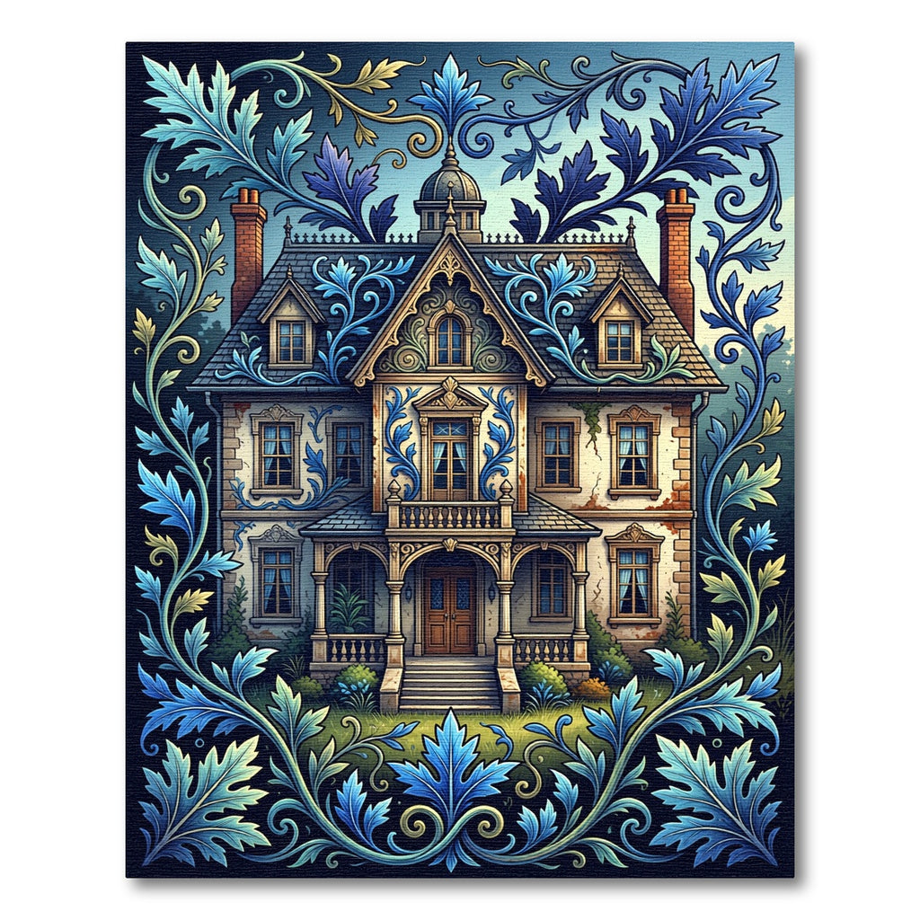 Azure Victorian Manor Botanical Scroll Rug